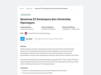 Beasiswakita - Scholarship Detail animation blog card detail flat minimal product scholarship typography web design website