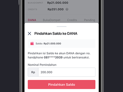 Move Balance to DANA app balance bottom sheets minimal mobile payment transfer user interface wallet