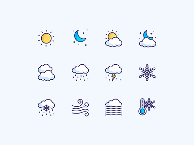 Weather icons app cloud clouds design flat icon icons illustration illustrations inspiration light modern outline outlines sketch sun ui vector weather web