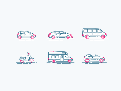 Vehicles Illustration car rental cars design flat icons iconset illustration illustrations inspiration outline outlines pink sketch ui ux vector vehicle vehicles web web design