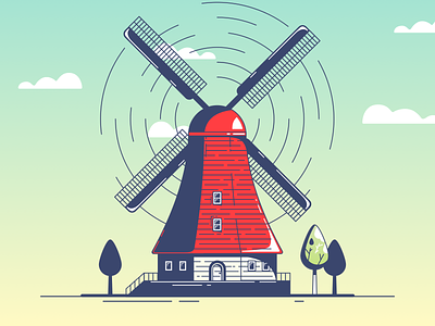 Windmill illustration design flat gradient holland icon illustration inspiration outline outlines red sketch street ui vector web web design wind windmill windmills