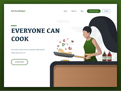 Kitchen Helper cook cooking design flat flat design food green illustration inspiration kitchen modern sketch thai ui ux vector web web design website wonder woman