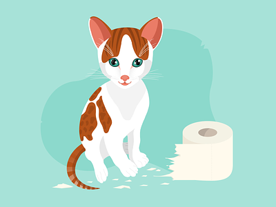 Cat illustration cat cute design flat ginger green illustration inspiration kitten modern procreate sketch toilet paper vector