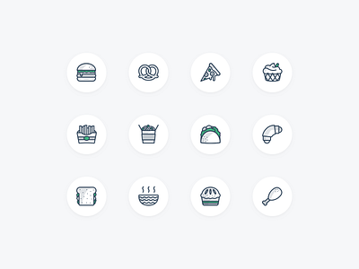 Food icons burger design flat food green ice cream icon icons illustration inspiration modern noodles outlines pizza sandwich sketch ui vector web web design