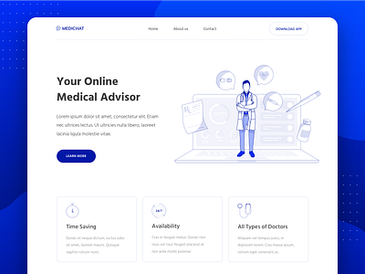 Online Doctor advisor app blue chat design doctor flat illustration inspiration medical modern sketch ui ux vector web web design website