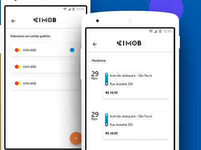 Kimob Android - Histórico\Cartão Passageiro app interaction kimob mobile trip ui ux