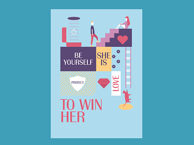 to win her colorful design flat heart love poster vector
