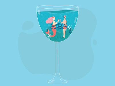 drinking underwater character characterdesign coral cup design flat illustraion illustrator mermaid nature sea texture vector water