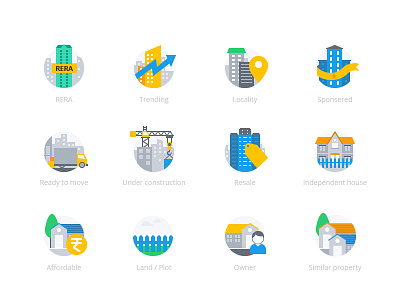 Property Icons Set home house locality property icons ready to move real estate rera under construction