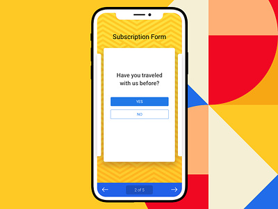 Mobile Card Form - Subscription app card design flat colors form builder ios iphone iphone xs mobile online form subscription swipe ui ux yellow yes no