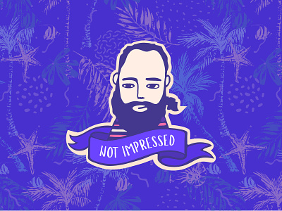 Not Impressed badge beard character hipster illustration not impressed purple ribbon tropical vector
