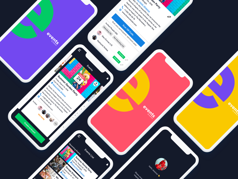 Event Creation and Tracking Mobile App app card creation event event tracking flat colors ios iphone mobile mobile app online form party registration splash screen tracking ui ux