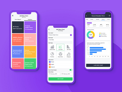 Survey Reporter Mobile App analytics app chart flat flat colors form builder graph graphics ios iphone xs mobile app online form purple report reporter survey ui ux