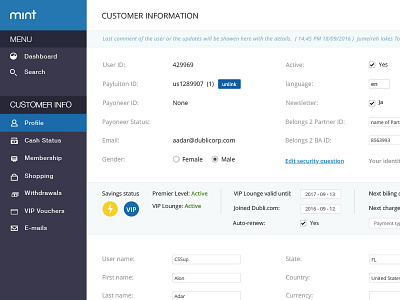 Customer Information ( Profile ) admin dashboard flat profile theme ui user ux