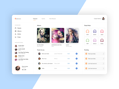 Music Collection Dashboard admin clean dashboard flat mobile music music app songs theme ui ux web