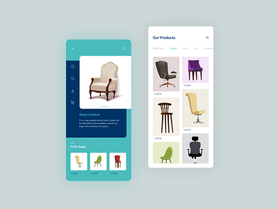 E-commerce Furniture App 2019 trends android app cart chairs checkout creative creativity e commerce app e commerce design flat furniture app intraction ios minimal mobile app online shopping products store ui ux
