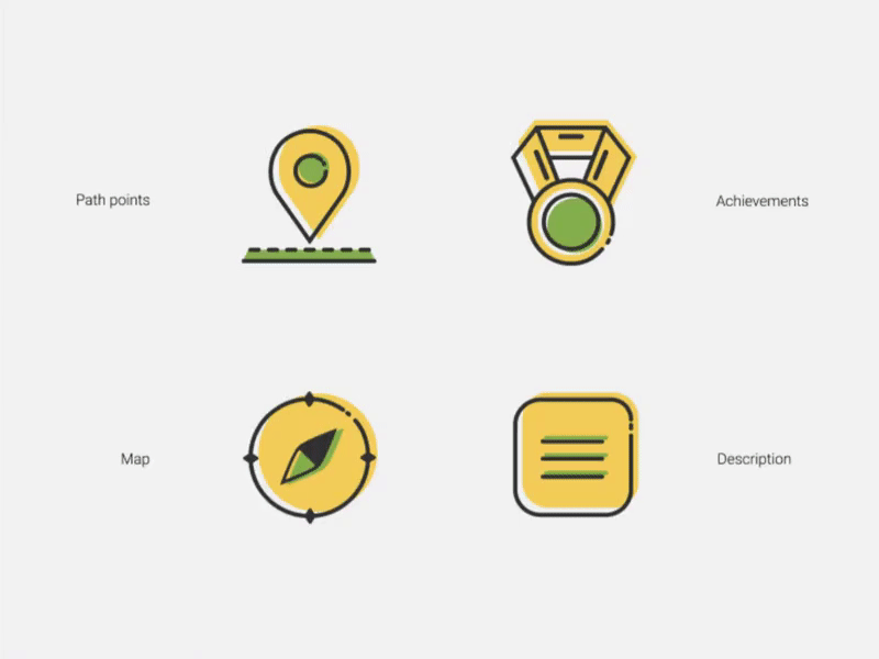 Icons for recreational event application in Ljubljana animation application design gif green icons illustration ui yellow