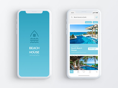 Beach House Rentals concept application beach blue design house icons illustration rentals ui white