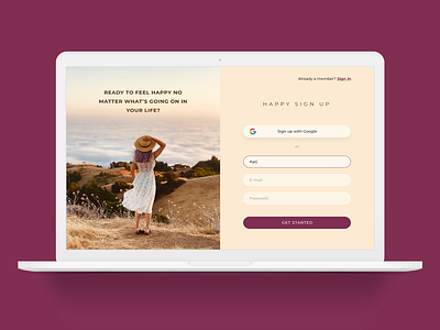 Everyday Happiness - Sign Up page app daily ui 001 desktopapp happinessdesigns signup ui web