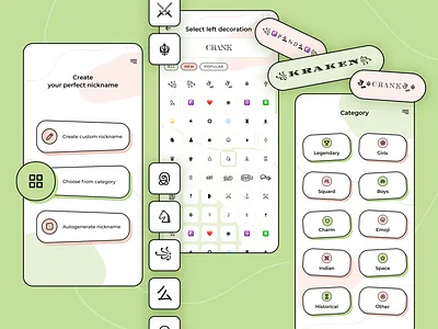 Nickname Generator app app app design avatar category create nickname customize funny design gamer gererator graphic design mobile nick nickname random symbol ui ux