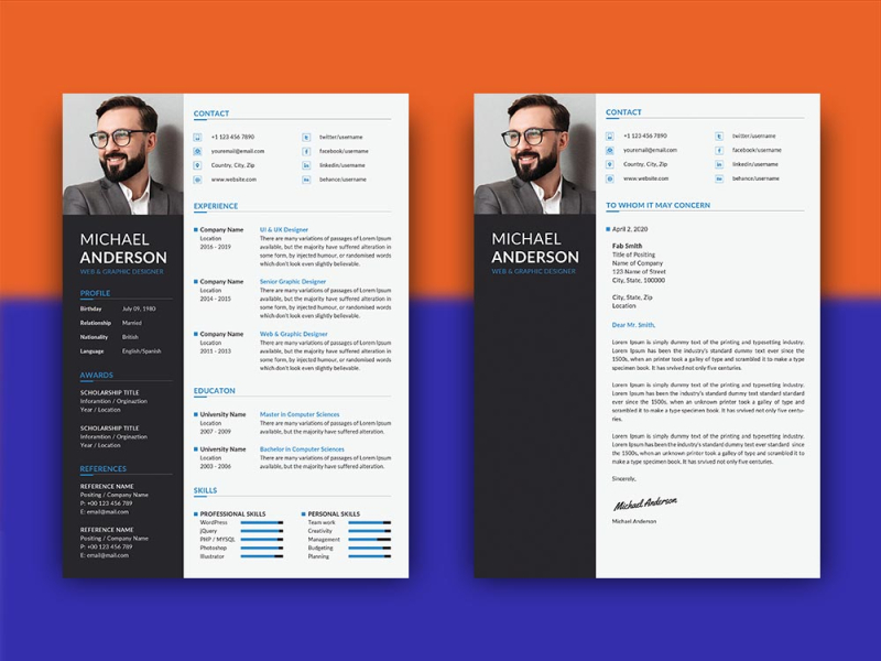 Free Professional Resume Template With Matching Cover Letter By Julian Ma On Dribbble