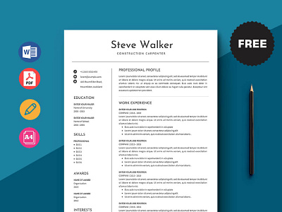 Free Construction Carpenter Resume Template curriculum vitae cv cv template design free cv free cv template free resume template freebie freebies resume