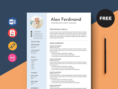 Free Construction Safety Manager Resume Template curriculum vitae cv cv template free cv free cv template free resume template freebie freebies resume