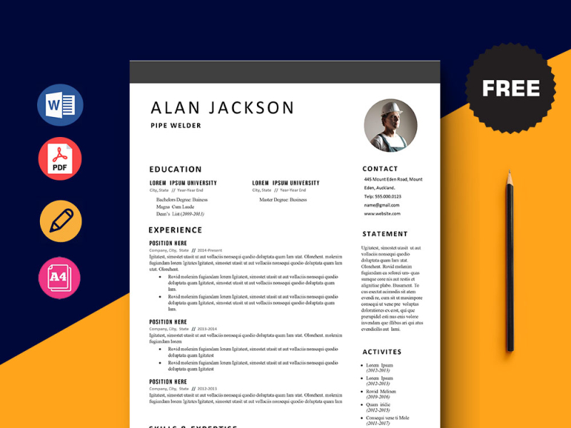 Free Pipe Welder Resume Template by Julian Ma on Dribbble