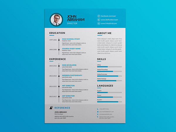 Free Blue Vector Resume Template by Julian Ma on Dribbble