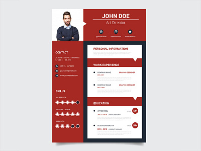 Free Modern Red Resume Template by Julian Ma on Dribbble