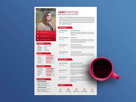 Free Resume Template With Red Color Scheme by Julian Ma on Dribbble