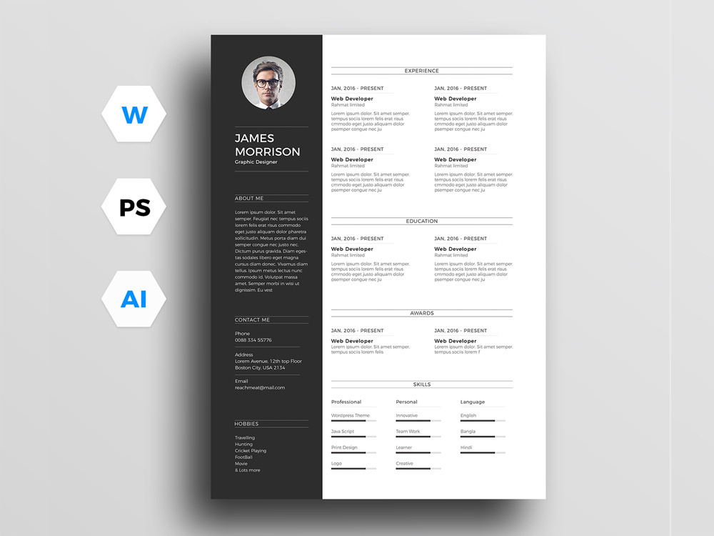 Free Minimal Resume Template For Word Illustrator And Photoshop By