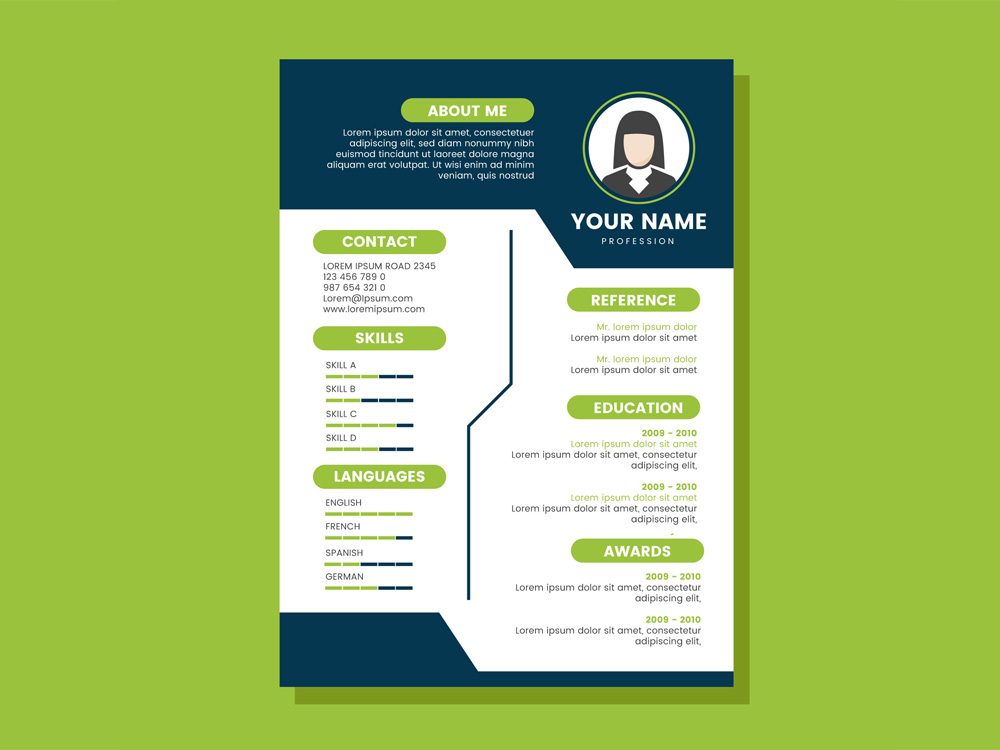 free cv template with blue and green colors combination by