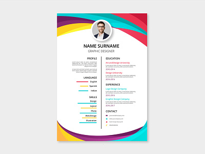 Free Two Column Resume Template With Colorful Style Design