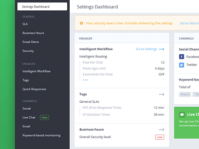 Settings dashboard [wip]