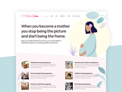Maternity Blog Design biophilic design illustration maternity nature pink ui
