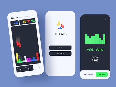 Tetris Mobile App Design Exploration arcade arcade game arcade games blue brick game game design minimalism minimalist mobile tetris ui uidesign ux uxdesign white