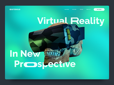 VR Landing Page Concept 3d blue concept gradient green headset landingpage minimalism reality simulator skull virtual virtual reality vr web design web landing page