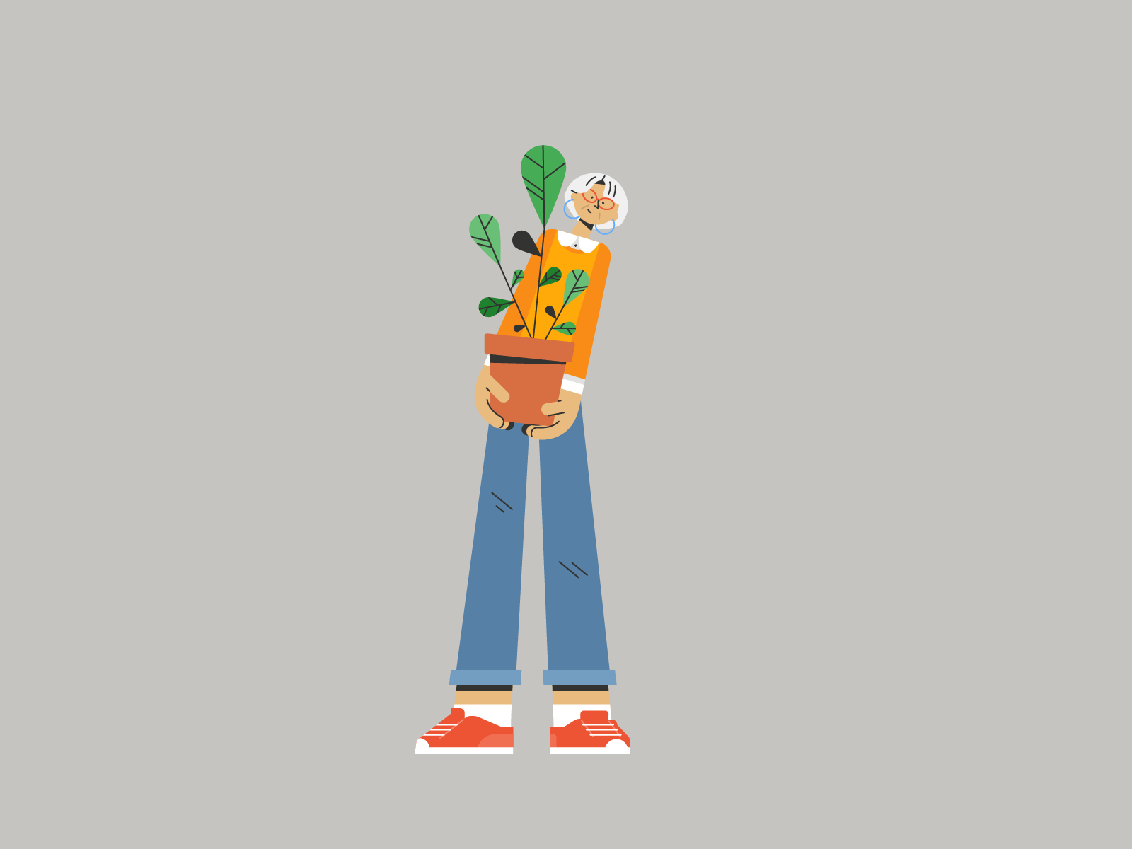 Plant Shopper 🌿 character design design grandma illustration jeans old plant shopper sneakers stylish trainers woman