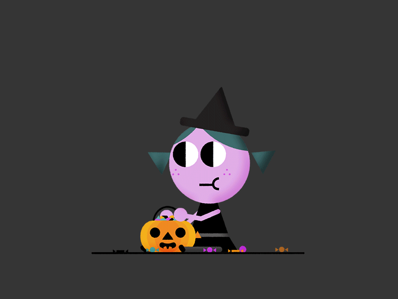 Eating Witch animation candy character animation character design cute eating gif halloween happy illustration looping motion pumpkin sweets trick or treat witch