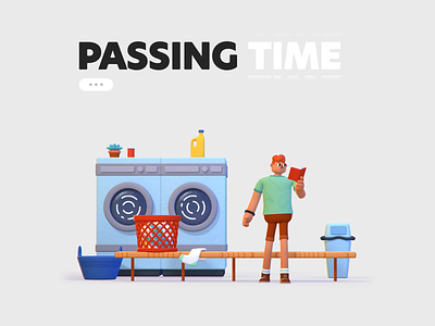 ⏳ Passing Time - Laundrette 📕 👀 3d 3d character animation book character animation character design illustration laundrette looping reading washing