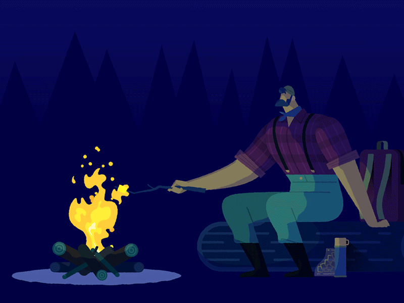 1/3 The Great Outdoors - Campfire campfire fire gif loop lumberjack marshmallow night the great outdoors woods