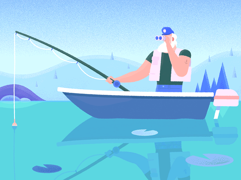 3/3 The Great Outdoors - Fishing animation binoculars fisherman fishing gif illustrator lake loop outdoors reflection the great outdoors
