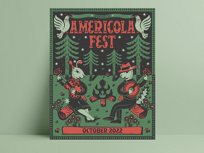Americola Fest design brand identity design camp fire design festival illustration music poster poster relief typography vector woodcut