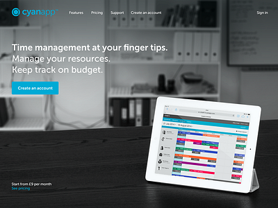 Cyan app / Website concept cyan management project time
