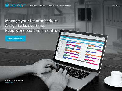 Cyan app / Website concept / Laptop cyan management project time