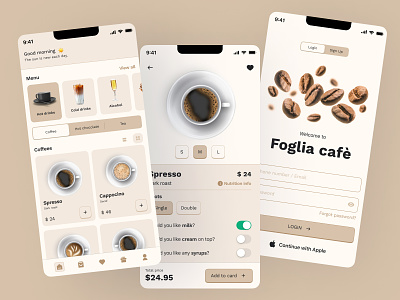 Delivery coffee application app application cafe coffee coffeeshop cream delivery design food minimal ui