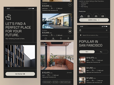 Real state app app appartment architecture buy darkmode find minimal neo brutalism property realstate rent rentalhouse sale ui ux