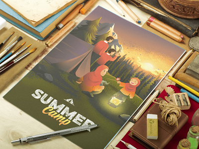 Camp Illustration adobe illustrator camp illustration poster summer camp summer flyer summer party summer party flyer