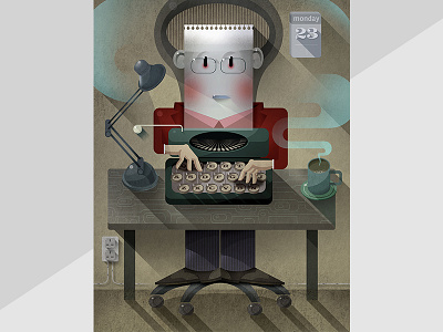 Typewriter 2d artwork character design digital flat design illustration